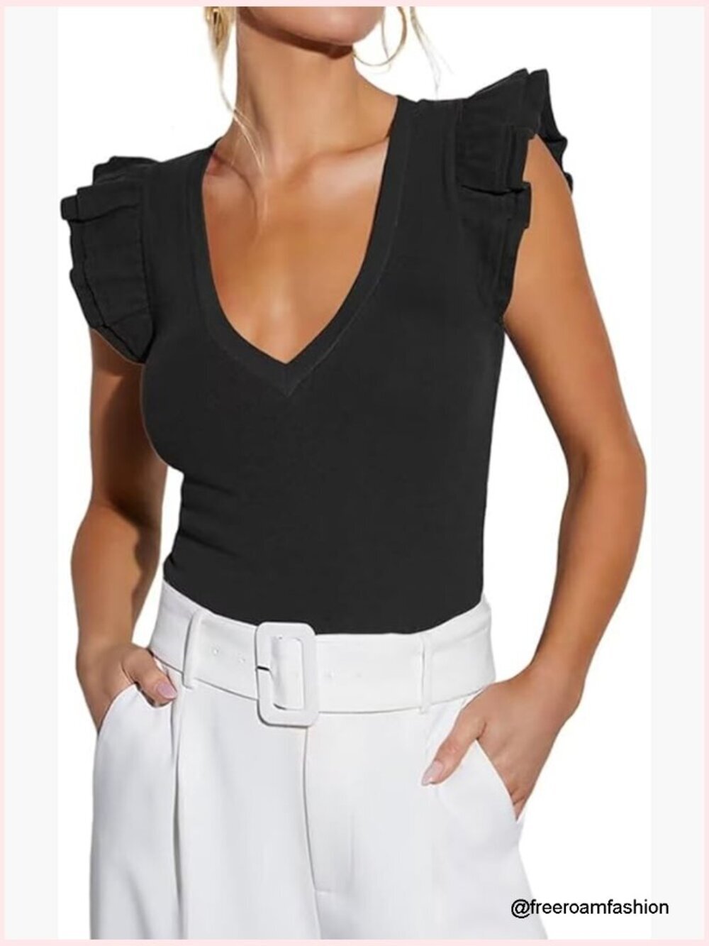 Sleeveless V-Neck Ruffle Crop Tank Top Summer Ribbed Knit